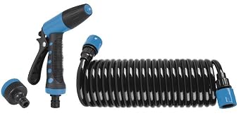 Aqua Pro Portable Garden and Boat Washdown Hose20-Foot 5/16 Inch Polyurethane Coil Hose with Adjustable Spray Nozzle Quick Connect Fittings UV-Protected for Home, RV and Marine Use Aqua Pro 21960
