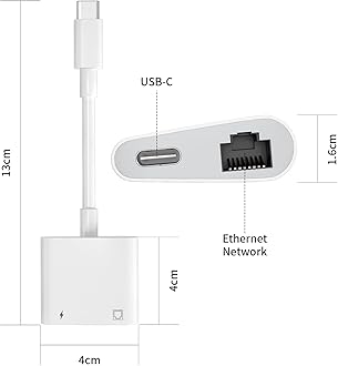 USB C to Ethernet Adapter, 2 in 1 RJ45 Ethernet LAN Network Adapter with USB Type C Charge Port, Compatible with iPhone 15/Tablet/Laptop and USB C Devices, Plug and Play