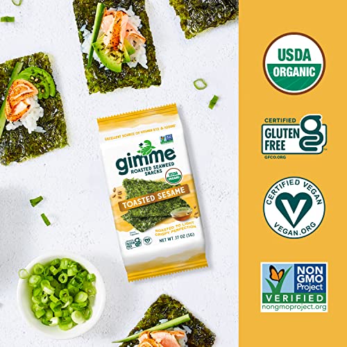 Gimme - Toasted Sesame - 12 Count - Organic Roasted Seaweed Sheets - Keto, Vegan, Gluten Free - Great Source Of Iodine & Omega 3’S - Healthy On-The-Go Snack For Kids & Adults #TOP4