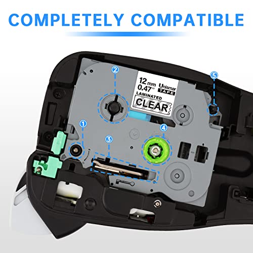Unismar 1/2'' Black On Clear Tze Label Tape Compatible For Brother Tze-131 Tze131 Tz 12Mm 0.47 Laminated Tape Clear For Ptouch Ptd220 Ptd200 Ptd210 Ptd400Ad Pth100 Label Maker, 1/2'' X 26.2', 5-Pack #TOP7