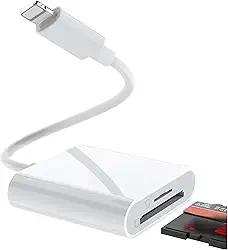 Leitor de cartão SD de iluminação para câmera de celular, leitor de cartão de memória com compartimento duplo para cartão SD e TF, cartão SD Plug and Play compatível com telefone