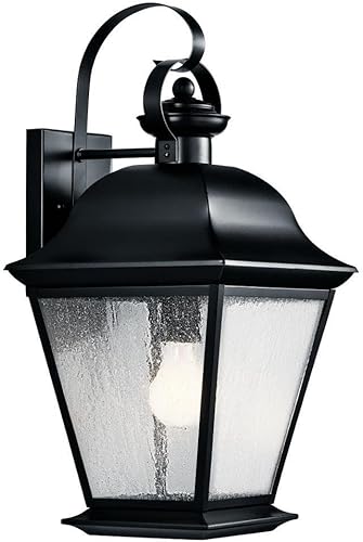 Kichler Mount Vernon - Lámpara de pared para exteriores de 19.5 pulgadas con cristal transparente sembrado, color negro