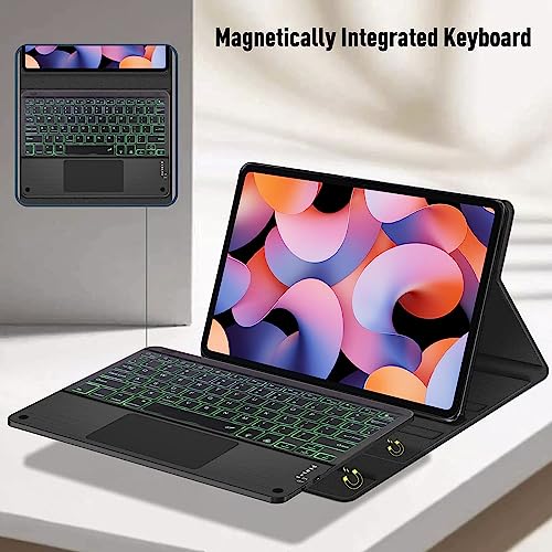 Image of HOM 3 Fold 7-Colour Backlight Detachable Wireless Bluetooth Keyboard with Trackpad /Touchpad Tablet Cover Case for Xiaomi Mi Pad 6 11 inch Inch Tablet