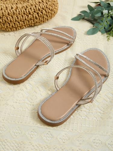 GORGLITTER Glitter Sandals Sparkly Flat Sandals Rhinestone Open Toe Slide Dressy Shoes3