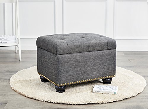 First Hill Fhw Grey 5Th Ave Modern Charcoal Linen Upholstered Storage Ottoman, Gray #TOP1