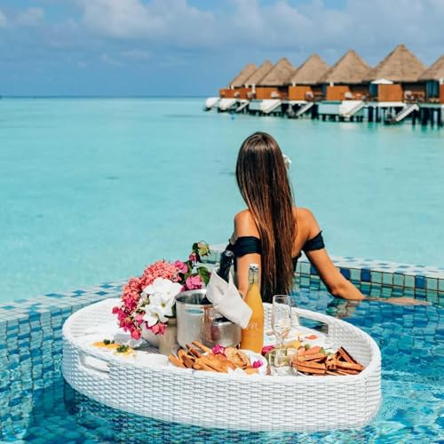 Plateau de petit-déjeuner flottant en rotin 80x60cm réutilisable pour grand bassin - 5