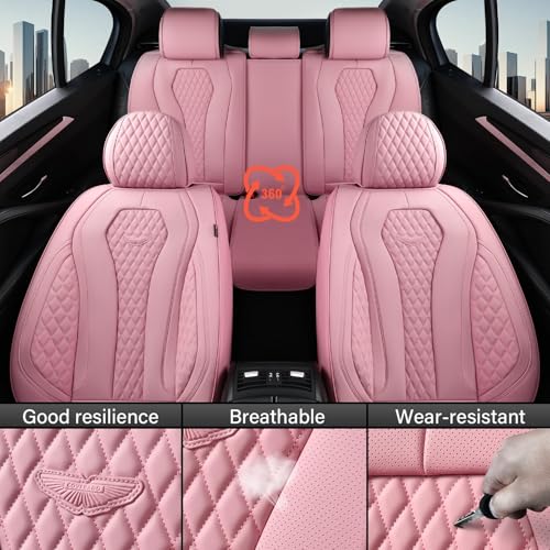 Image of Coverado Car Seat Covers Full Set, Pink Seat Covers, Waterproof Car Seat Cover, Car Seat Cushion, Car Seat Covers Front Seats Back Seat Covers, Car Seat Protector Universal Fit Most Cars