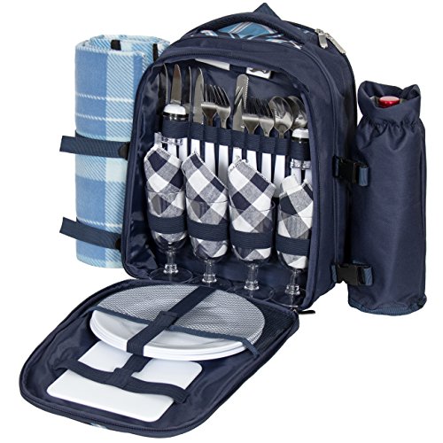 Best Choice Products 4-Person Insulated Portable Picnic Bag Set w/Blanket, Stainless Steel Flatware