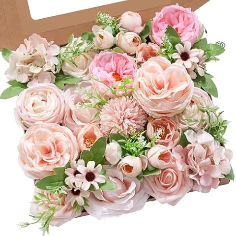 Serwalin Artificial Flowers Pink Wedding Flowers Silk Flowers with Stems Fake Cake Flowers for Wedding Bouquets Centerpieces Spring Decor Baby Shower Decoration Cover