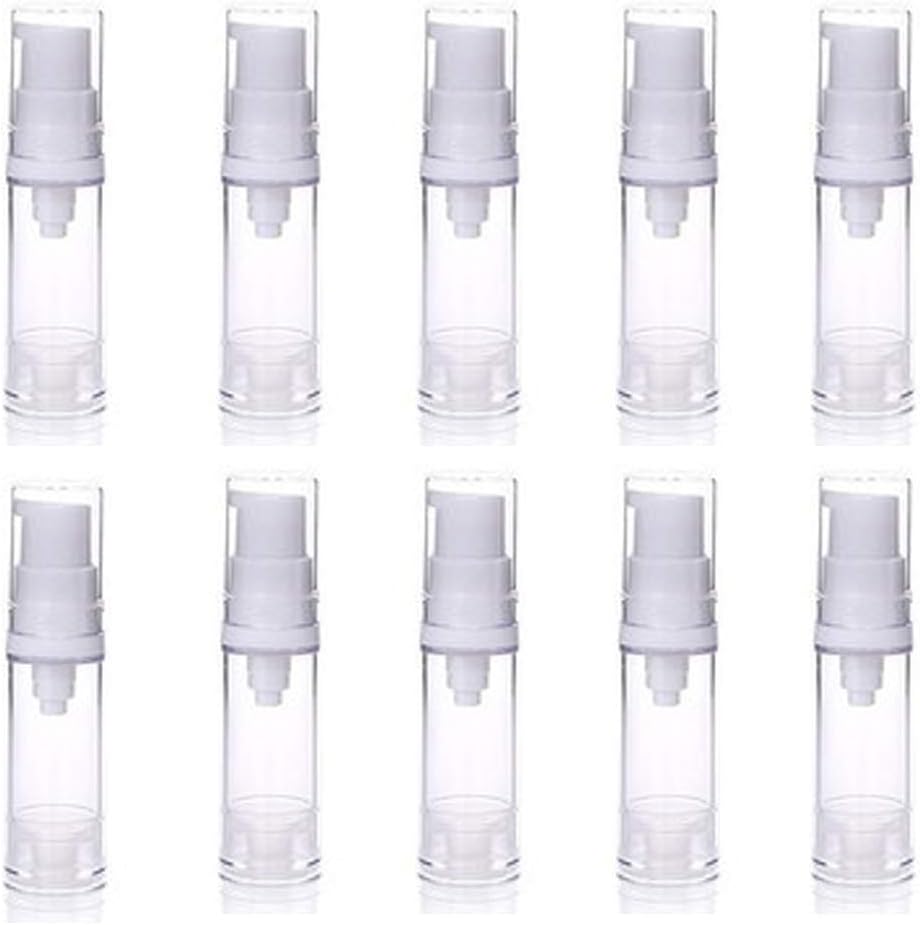 10pcs Airless Pump Press Bottle Empty Plastic Vacuum Lotion Bottles Clear Containers Cosmetics Skincare Travel Size Dispenser (15ml)
