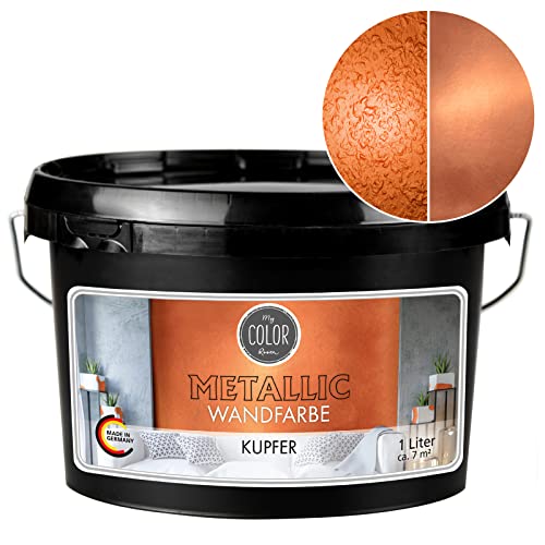 My COLOR Room Metallic Wandfarbe (1000 ml - Kupfer) Effekt- Kreativfarbe für Wandgestaltung mit Metallic-Optik für Innenbereich, Dekorationsfarbe Made in Germany