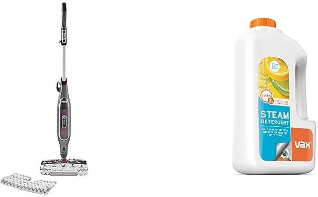 Shark Klik n' Flip Automatic Steam Mop [S6003UK] 3 Settings, 8m Cord, Bordeaux/Steel Grey & Vax Steam Detergent Citrus Burst 1L, White