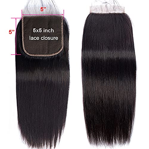 5X5 Closure Straight Virgin Brazilian Human Hair Transparent Lace Closure With Baby Hair Unprocessed Remy Human Hair 5X5 Lace Closure For Women 9A Tangle Free Natural Color 12 Inch