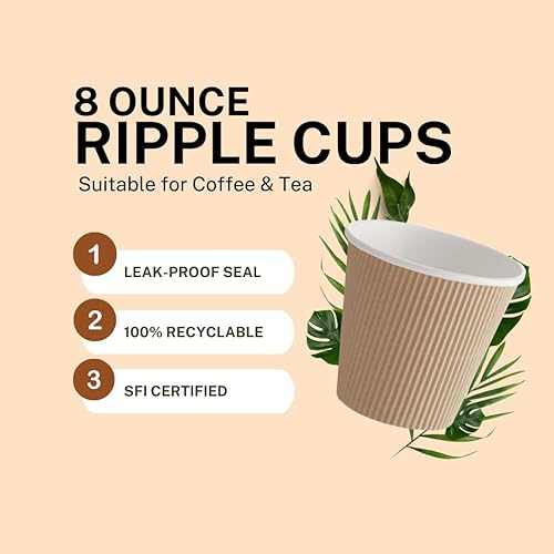 Miniatura 3 de Vasos de papel Ripple para café y té, 500 unidades, vasos desechables aislantes reciclables para bebidas calientes, fabricados en Estados Unidos
