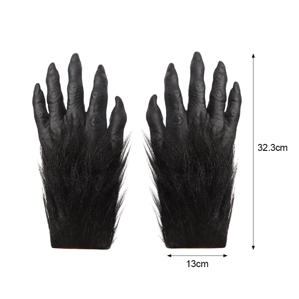 SIQITECHUK Werewolf Gloves Halloween Animal Paw Gloves Horror Gloves Wolf Furry Gloves Fancy Dress Aaccessory Cosplay Gloves Halloween Bloody Monster Gloves Hairy Hands Gloves for Carnival Christmas - Image 4