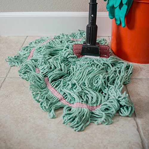 Image of Carlisle FoodService Products 369484B09 Looped-End Mop Head With Red Band, Large, Green (Pack of 12)