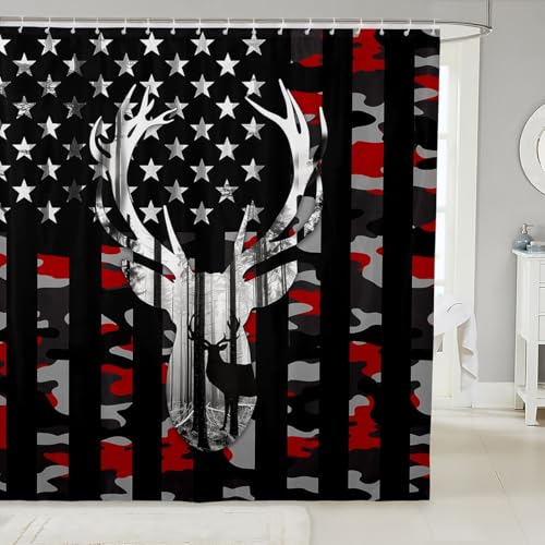 Red Camo American Flag Shower Curtain