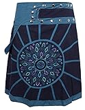 Vishes - Alternative Bekleidung - Wickelrock Rock zum Wickeln Kurz Druckknöpfe Sonne Blume Bestickt schwarz-türkis 42-50