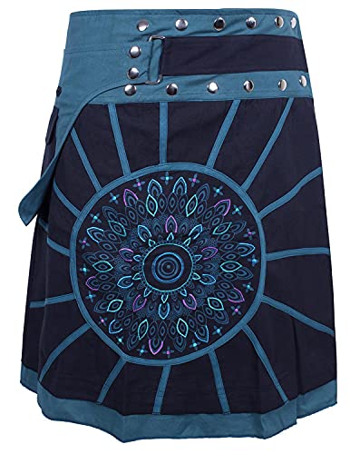 Preisvergleich Produktbild Vishes - Alternative Bekleidung - Wickelrock Rock zum Wickeln Kurz Druckknöpfe Sonne Blume Bestickt schwarz-türkis 36-46