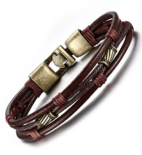 Preisvergleich Produktbild Vnox geflochtenes Leder-Armband für Herren, braun