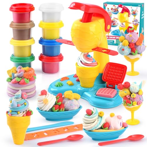 PLAY Plastilina Bambini - 3+ Anni, Accessori Macchina del Gelato Bambini Con 8 Vasetti Plastilina