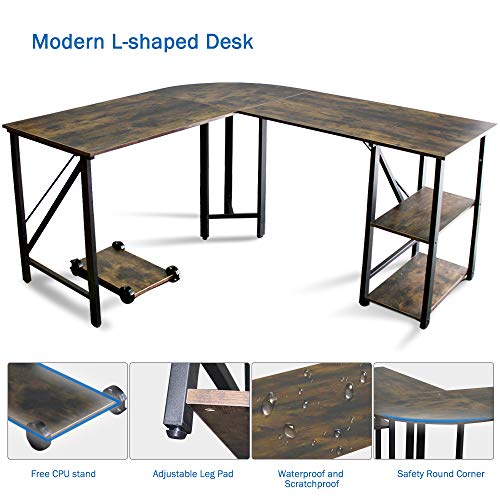 59\"x55\" Large L Shaped Corner Table Computer Desk, Bizzoelife Home Office PC Laptop Gaming Desks with CPU Stand and Storage Shelf, Wood & Steel Study Writing Workstation for Space-Saving (All Rustic) - Thumbnail 6