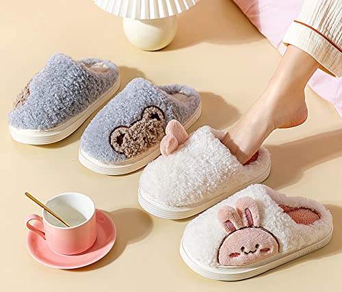 Epsion Women Cute Bunny Slippers Faux Fur Fluffy Winter Slip-On House Slippers Warm Fuzzy Anti-Skid Indoor Outdoor Shoes2