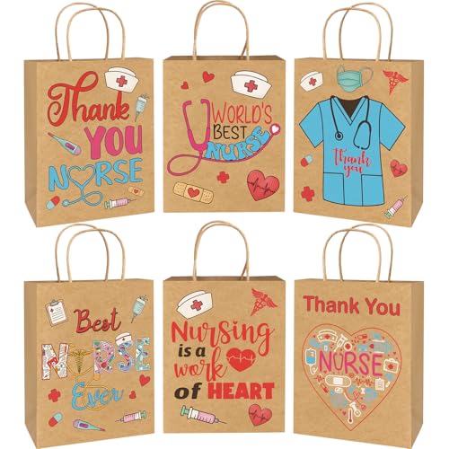 ceiba tree 12 Pcs Nurses Nursing School Graduation Gift Bags Kraft Paper with Handles 9 x 7 x 3 Thank You Nurse Appreciation RN Party Healthcare Worker Medical Staff