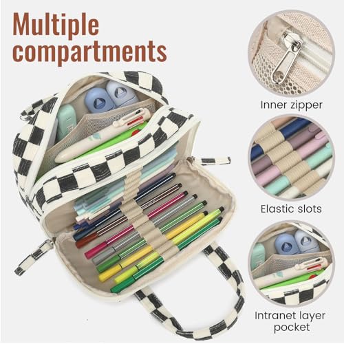 Image of Large Pencil Case Pouch, Extra Big Pencil Bags with Zipper, Cute Corduroy Pencil Pouch with 5 Compartments, Pen Bag Wide Opening, Pencil Pouch Organizer, Pencil Box for Teen Girls Adults