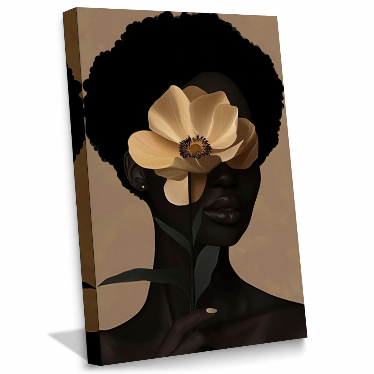 Woman with Large Yellow Flower Wall Art (Wrapped Canvas,12" L x 8" W) Wrapped Canvas 12"L x 8"W