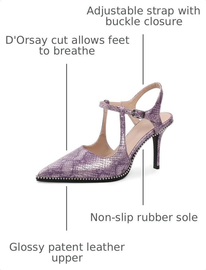 Image of SAMMITOP Womens High Heels Ankle Strap Pointed Toe Stilettos Patent Leather Beaded Pumps Dress Shoes 3.5 Inch