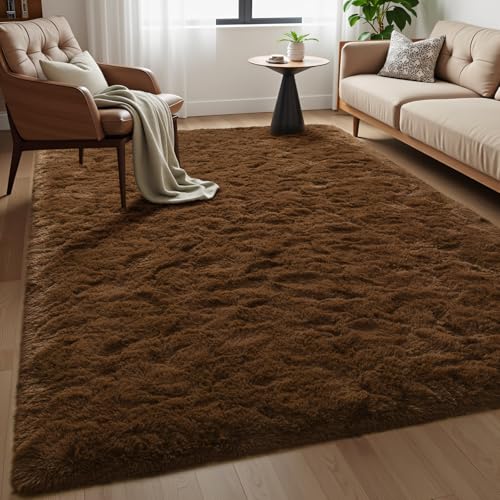 Macgace Fluffy Area Rugs for Bedroom Decor Aesthetic, 5x7 Brown