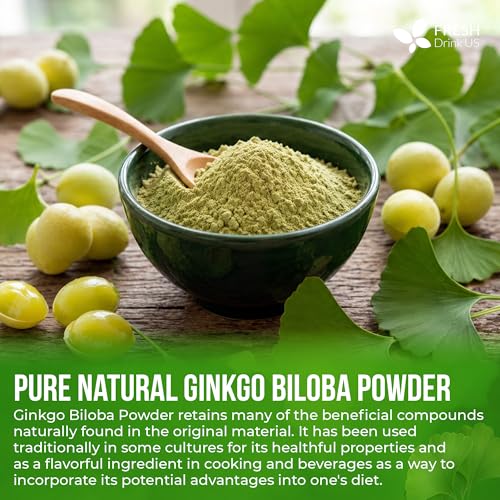 Image of FRESHDRINKUS, Premium 8oz Ginkgo Biloba Leaves Powder, 100% Natural & Pure, Herbal Tea, No Sugar, No Caffeine, No Gluten, Vegan.