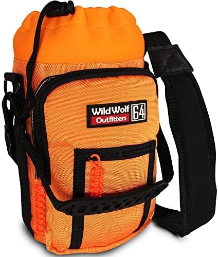 Wild Wolf OutfittersWater Bottle Carrier Holder with Adjustable Strap and 2 Pockets for Hands-Free Walking and Hiking | Orange, 1.9 L