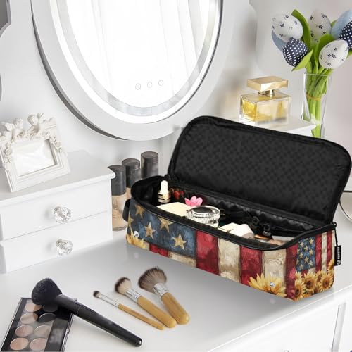 Estuche de viaje 2-en-1 para rizador con almohadilla resistente al calor, gran capacidad organizadora para planchas de pelo, rizadores y alisadores, diseño Americana Sunflower Blend miniatura 7