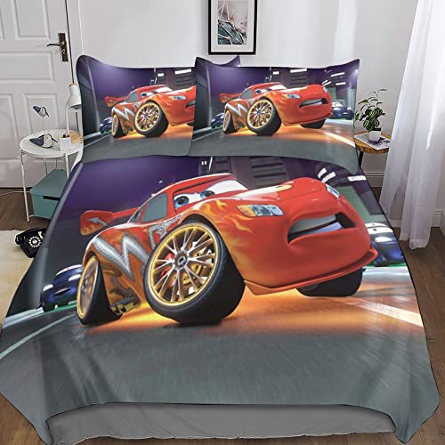 Lightning Mcqueen Funda Nórdica Temática Funda Nórdica Juego De Cama 3D Cartoon Funda Nórdica De Microfibra Suave Decoración De Dormitorio Transpirable con Funda Cremallera Oculta King(220x240cm)