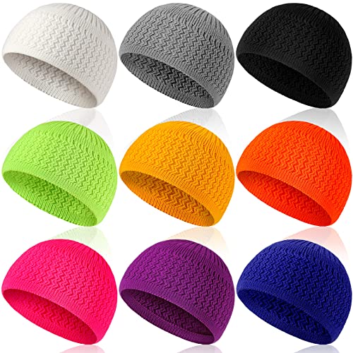 Funtery 9 Pieces Knit Kufi Hats Skull Caps For Men Women Muslim Helmet Liner Breathable Ramadan Crochet Beanie (Bright Color) #TOP17