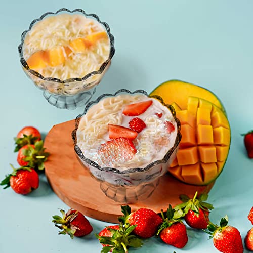 Binsakao Ice Cream Bowls, Small Glass Dessert Bowls Set, Cute Tulip Footed Cups For Fruit Salad Milkshakes Trifle Pudding Snack Cocktail Drinks Condiment Sundae Party (6 Oz, 6 Pcs) #TOP4