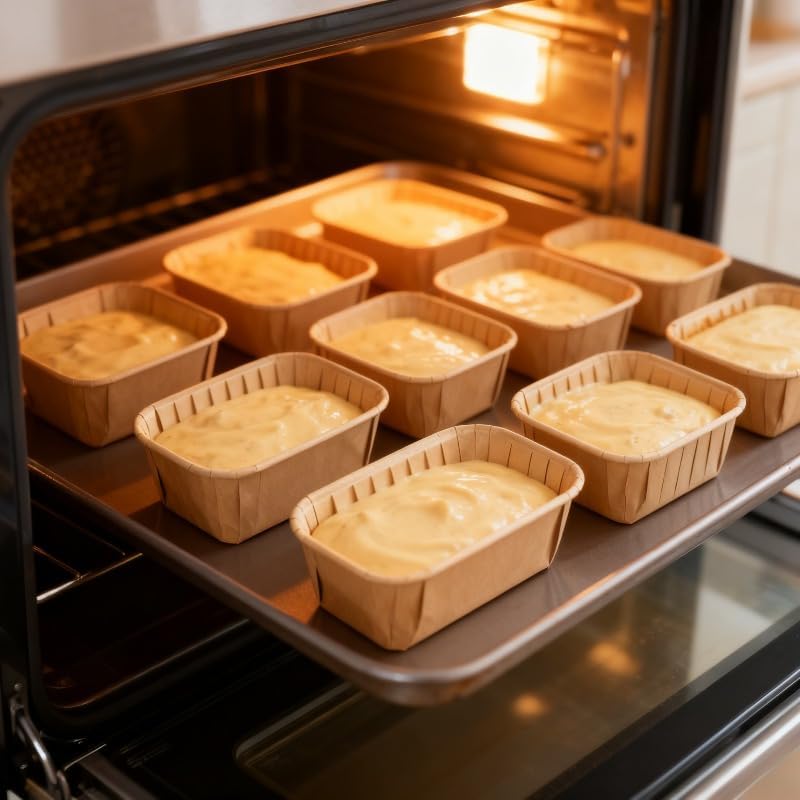 10 pcs Oil-Resistant Baking Cups, Rectangular Mini Size with Grooved Edge for Leak Prevention, Stackable for Even Baking. Suitable for Bread, Cupcakes, and Desserts. Baking-Grade Food Safe