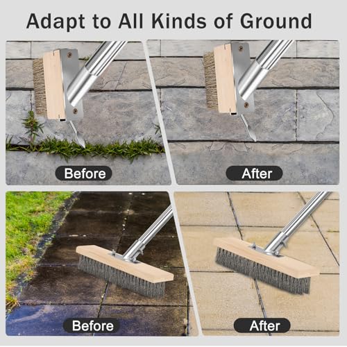 Metal Cleaning Brush, Moss Brush for Rough Surface with Long Handle, Floor Concrete Scrub Stiff Bristle, a Crack Weeder for Moss, Tough Stains on Concrete Grout Garden Garage Patio Pool
