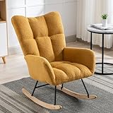 LA MAISON LILAS Nursery Rocking Chair Teddy Upholstered Glider Rocker Rocking Accent Chair with High Backrest Padded Seat Armchair for Living Room, Bedroom, Office (Yellow)