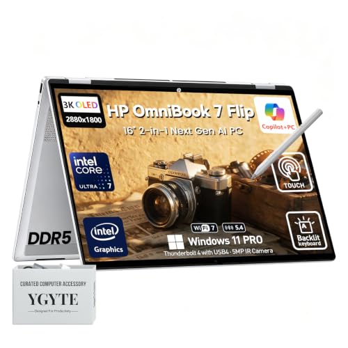 HP OmniBook 7 X Flip 16" 2 in 1 Laptop Copilot+ AI PC, 3K OLED Touchscreen Convertible Business Laptop, Intel Core Ultra 7(>i7-1355U) EVO+47 Tops NPU, 32GB LPDDR5 4TB SSD, Windows 11 Pro, Backlit