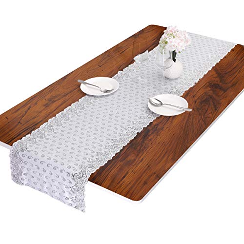 Rockcloud Camino de mesa de encaje blanco con flores para decoración de mesa con flores en espiral para bodas, baby shower, cumpleaños, fiestas, eventos y fiestas bohemias