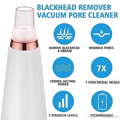 Image of Multi-function Blackhead Remover Tools | Electric Derma suction Machine | USB Rechargeable Acne Pimple Pore Cleaner Vacuum tool | Facial Cleanser Device for Nose & Skin Care (6in 1 Red)