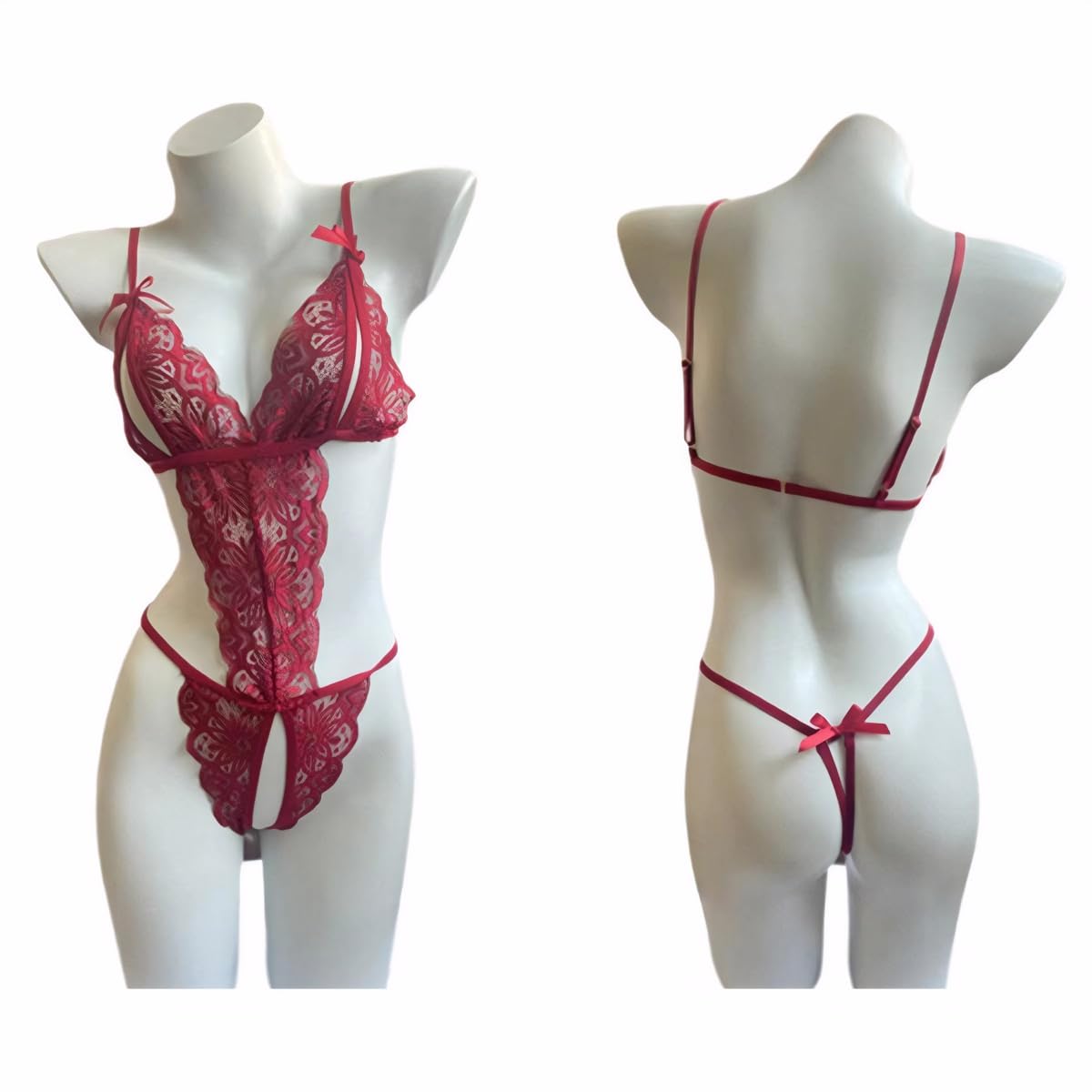 Sexy Outfit Body Sexy en Dentelle pour Femme - Une pièce - Col en V Profond - Dos Nu - Bretelles réglables - Vêtements de Nuit coquins pour Nuit de Mariage, Lune de Miel