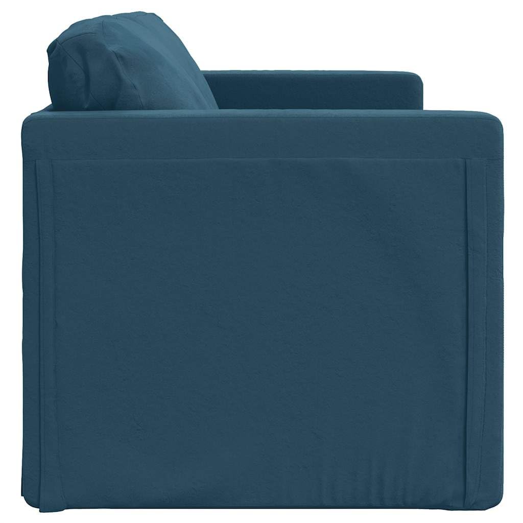 Sofá de suelo azul con función de dormir 122 x 204 x 55 cm terciopelo 2 en 1 sofá cama con espacio de almacenamiento, cojines, reposabrazos para salón, habitación de invitados, oficina y
