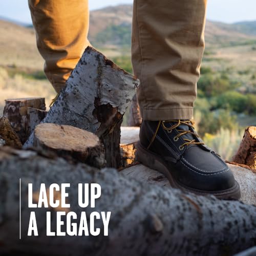 Thorogood American Heritage 6” Steel Toe Work Boots for Men - Full-Grain Leather with Moc Toe, Slip-Resistant Wedge Outsole, and Comfort Insole; EH Rated, Black - 14 2E US