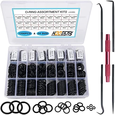 KOOTANS 24 Size 1200Pcs Nitrile Rubber O Rings Assortment Kit (with Pick)