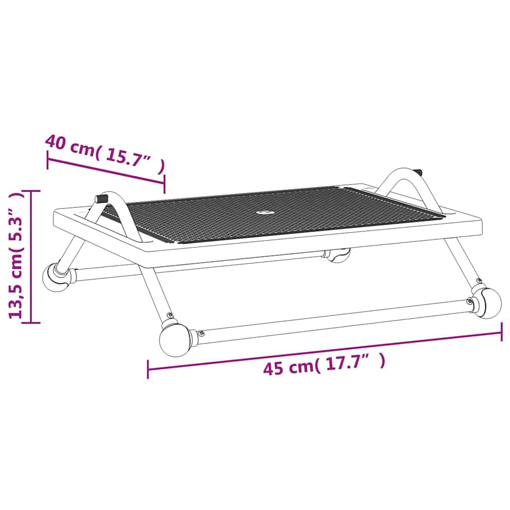 Ergonomiczny podnóżek czarny, 45 x 40 x 13,5 cm, wykonany ze stali HIPS i stali, z regulacją wysokości z antypoślizgową powierzchnią, do biura i domu, dla poprawy postawy ciała