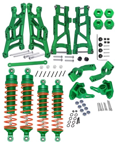 RCMYou Upgrades Part for 1/10 Slash 2WD,Alloy Front Rear Suspension Arm,Caster Block,Steering Blocks,Rear Stub Axle Carriers,Aluminum Big Bore RC Shock Absorber,Green